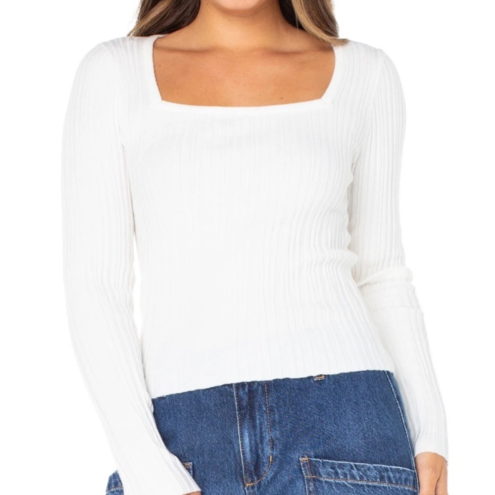 Celebrity Pink Women's Square Neck Ribbed Long Sleeve Top